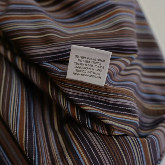 Pronto Uomo XXL Non Iron‎ Brown Blue Striped Pocket Front Collared Dress Shirt - Picture 11 of 11